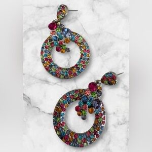 #728‎ Vintage Style Multicolor Rhinestone Hoop Earrings | Statement Dangle